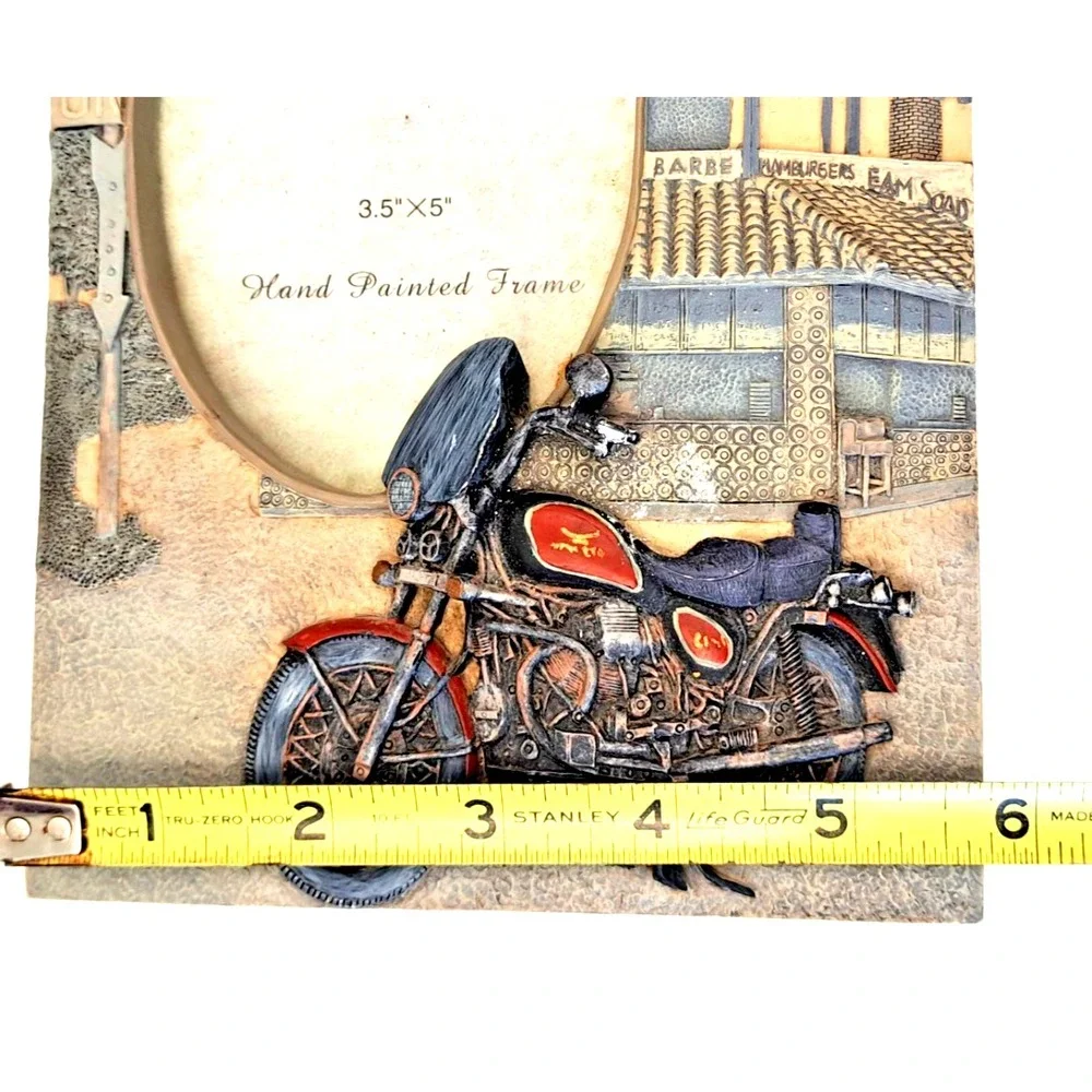 Vtg Motorcycle Picture Photo Frame Hand Painted Resin‎ Biker Decor Gift 3.5x5